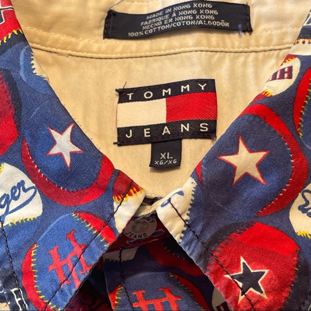 VTG 90's Tommy Hilfiger Baseball Logo Shirt Sz XL